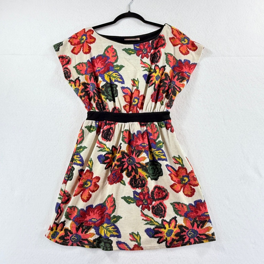 Hazel Floral Knit Mini Dress Womens Small‎ Cream Multi Boho Retro Chic Anthro